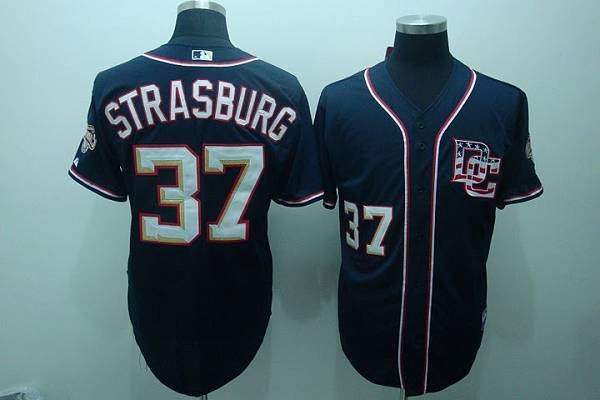 Nationals #37 Stephen Strasburg Blue Stitched MLB Jersey - Click Image to Close